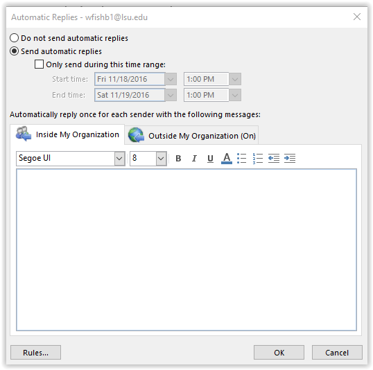 setting the automatic reply