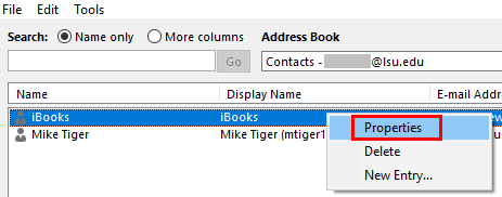 The Properties link in the right click context menu
