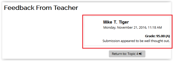 feedback from teacher section of the kaltura assignment