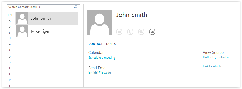 people view in outlook contact book