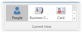 current view tab in outlook showing people, business card, or card view options