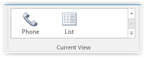 current view tab in outlook showing phone or list view options.