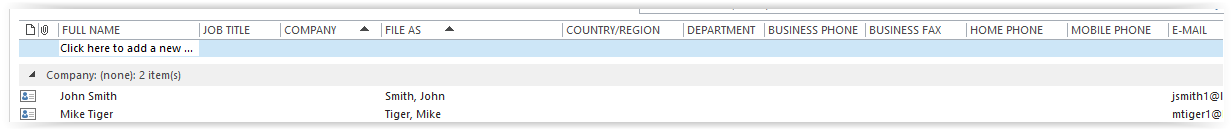 list view in outlook contact book