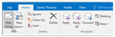 home tab/new email button in outlook