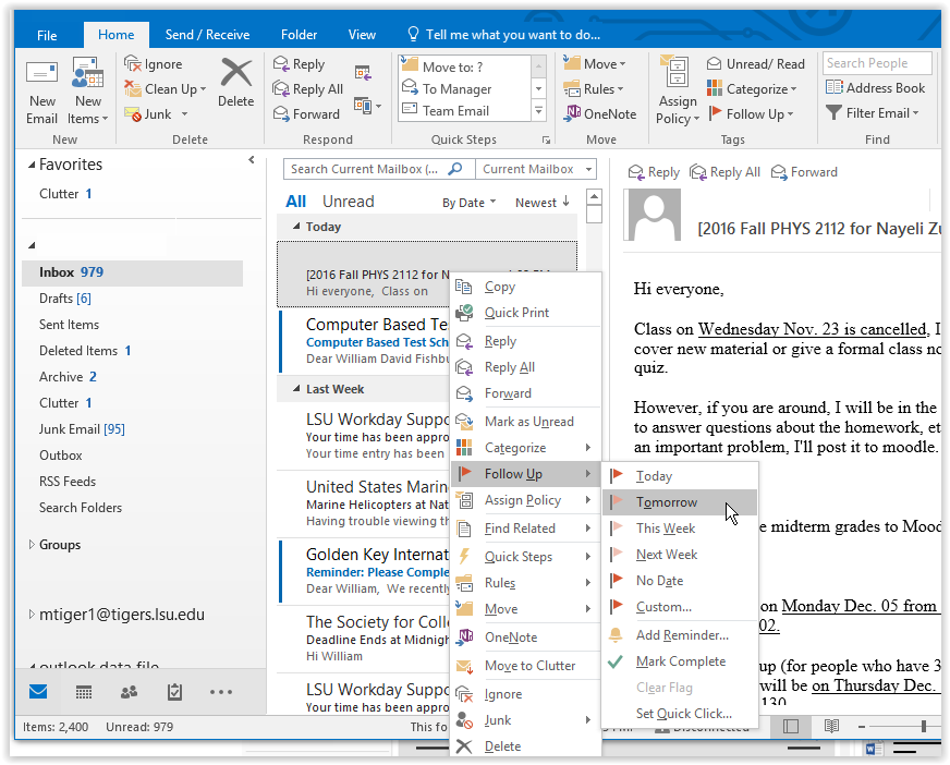 adding a follow up flag to an email