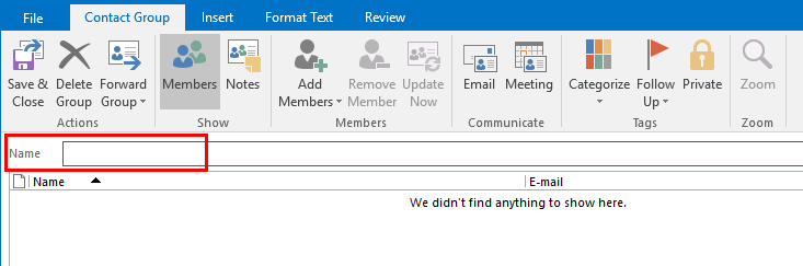 Name text box at the top of the contact group window