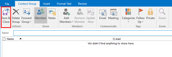 Save & Close button at the top left