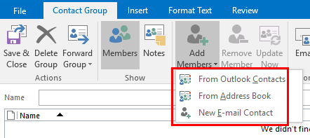 Add Members dropdown list