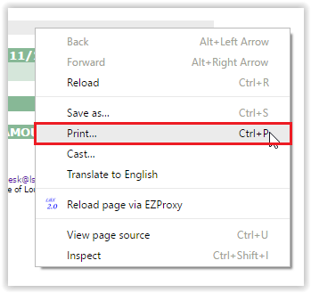 Print option in right click dropdown menu