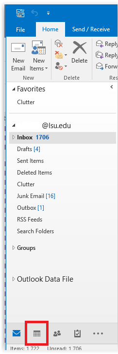 the calendar button in outlook 2016