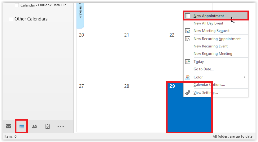 Calendar View screen with new appointment highlighted in the calendar menu.