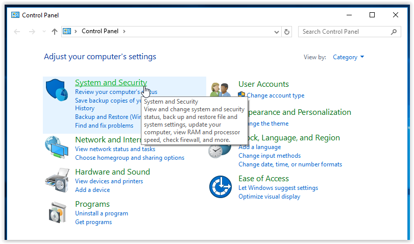 system and security button in the control panel