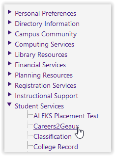 Student Services/Careers2Geaux button in moodle