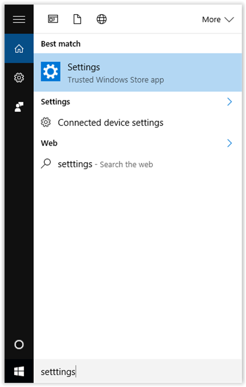 Settings in the search bar
