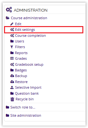 Edit Settings in the Administration block