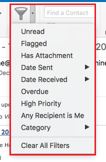 Filter Email drop down menu in Outlook 2016