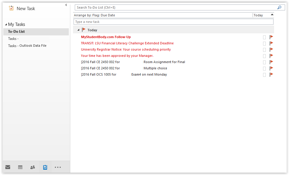 task menu on outlook