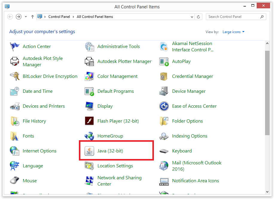 Jave option in the Control Panel