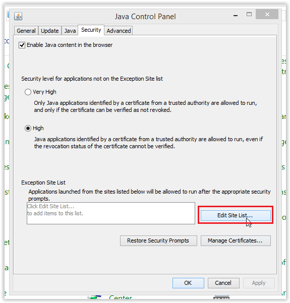 Edit site list button