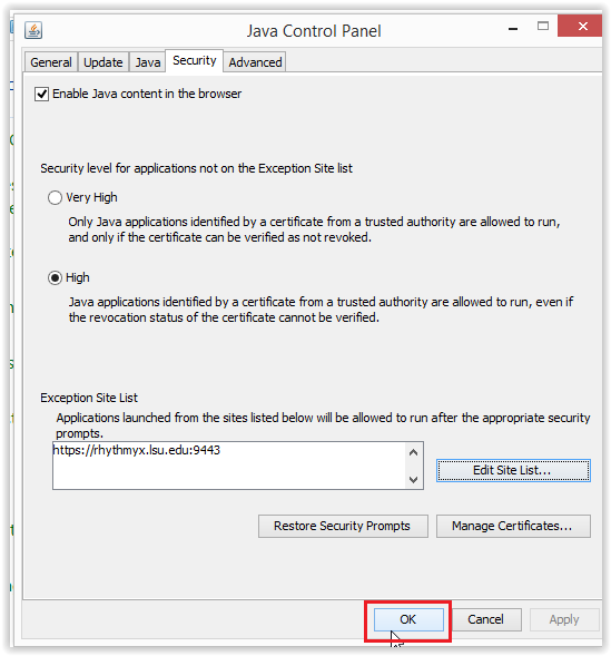 OK option to save changes