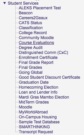 Student Services at myLSU Portal at the left hand side menu