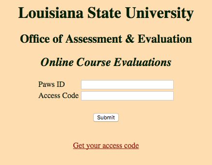 Course Evaluations screenshot log-in