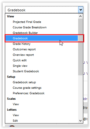 Gradebook on the View drop down