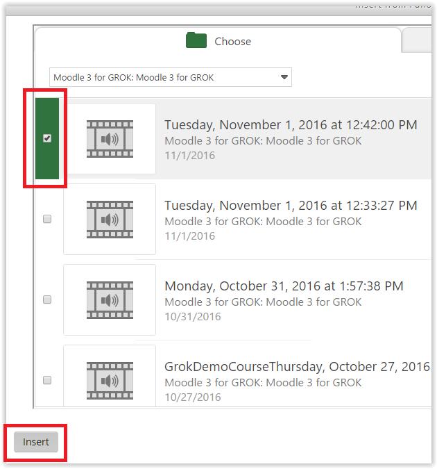 the check box and the insert button highlighted