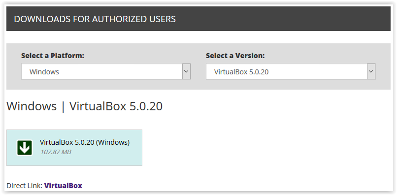 VirtualBox download link on tigerware