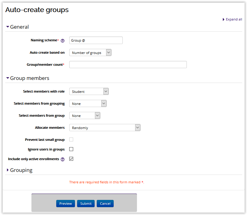 The general information tab for auto-creating groups.