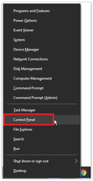 the control panel selection using (Windows key + X)