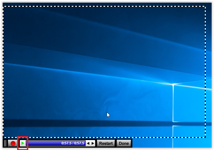 Kaltura screen capture record buttons, play button