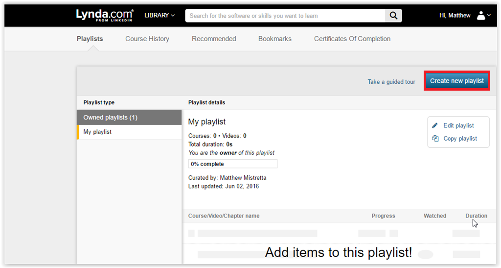 Create new playlist button