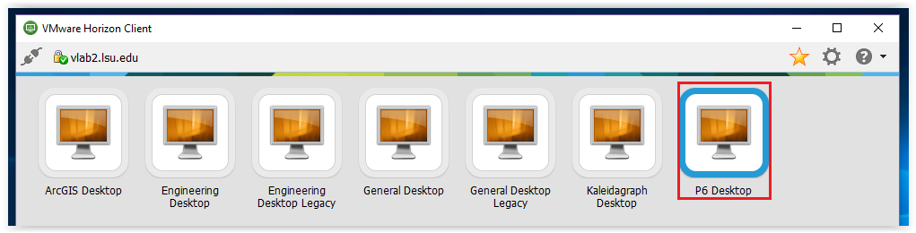 Logging into P6 Desktop from the list of available desktops