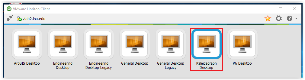 Logging into Kaleidagraph Desktop from the list of available desktops