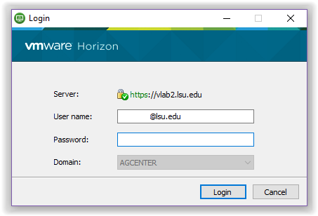 Log into the LSU Server in VLab
