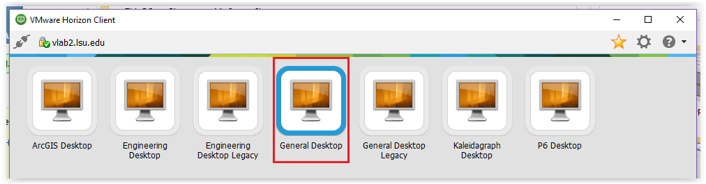 Logging into General Desktop from the list of available desktops