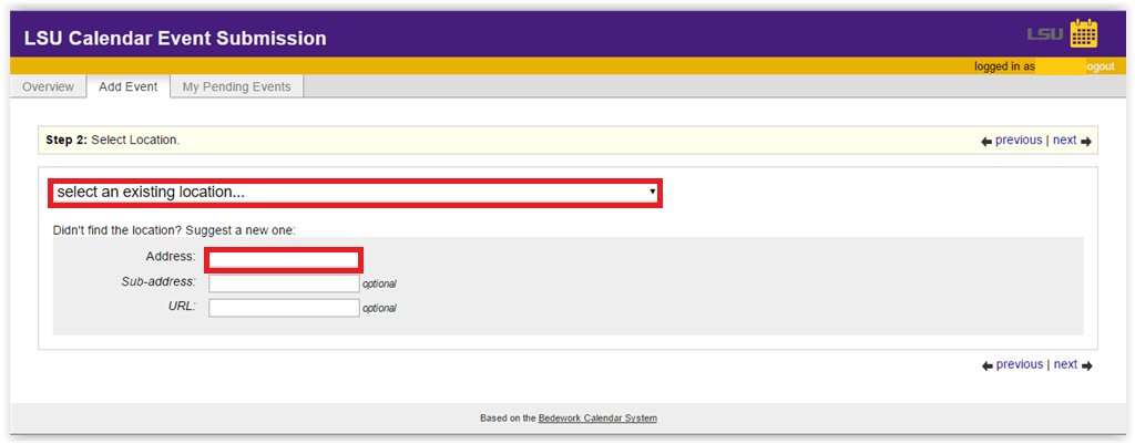 Select an existing location or suggest a new one