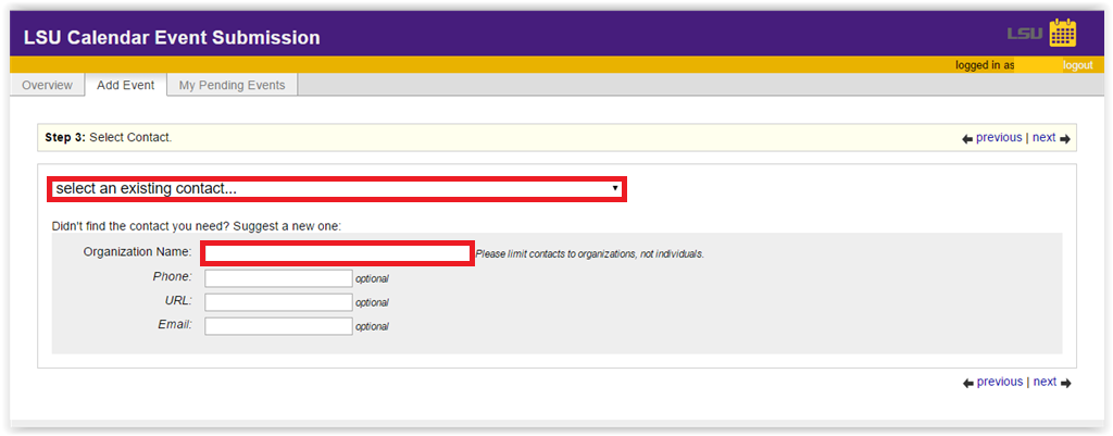 Existing Contact options
