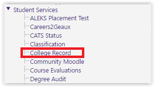 college record option from the left hand panel