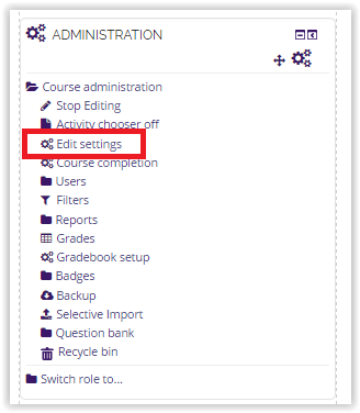 Edit Settings Selection