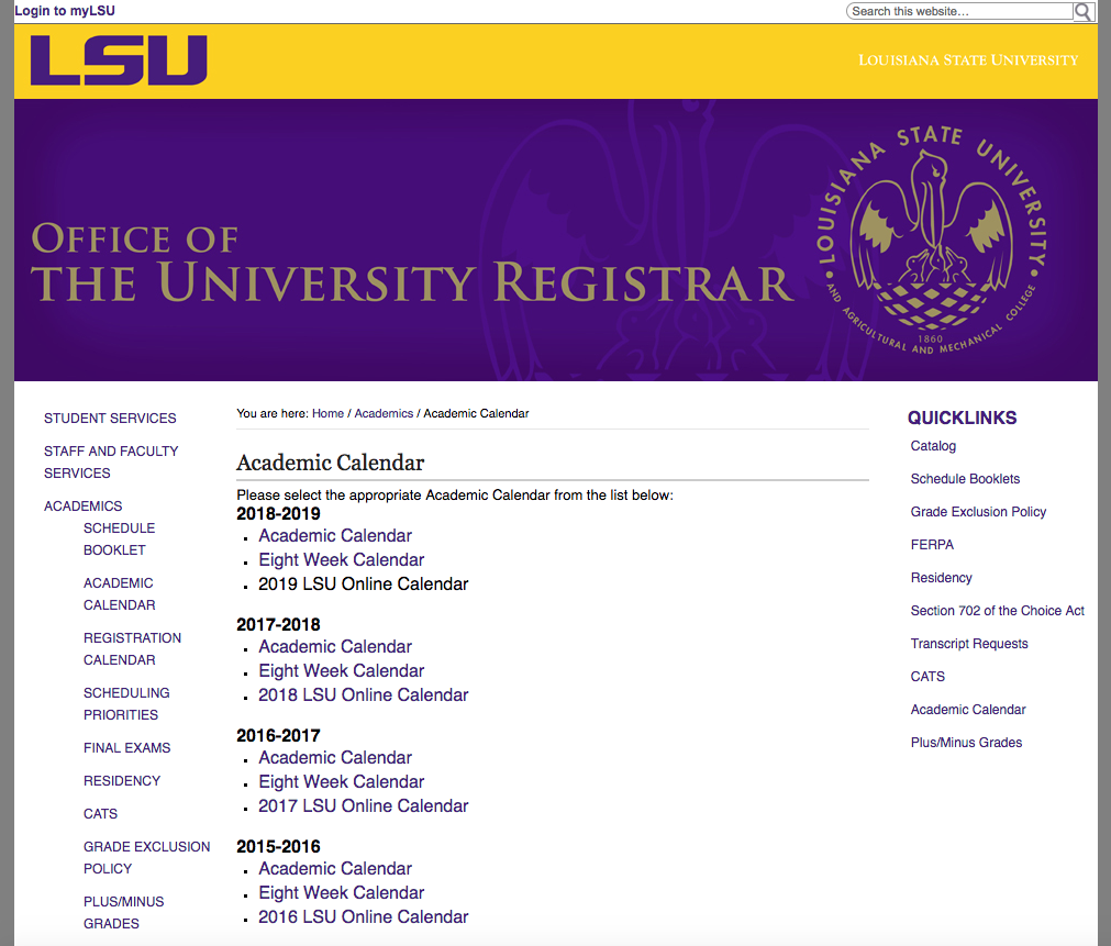 myLSU Portal: Academic Calendar GROK Knowledge Base