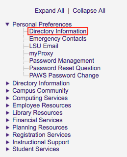 Directory Information link