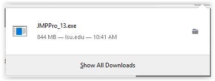 the JMP download on the downloads list in the web browser