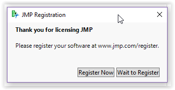 the Register Now button to activate JMP license