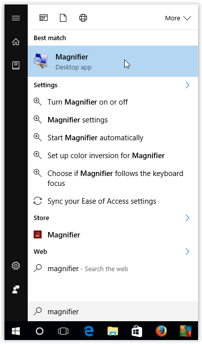 magnifier icon in start menu