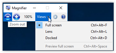 view drop down menu in magnifier tool