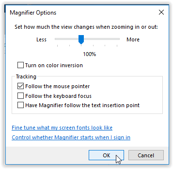 magnifier tool options