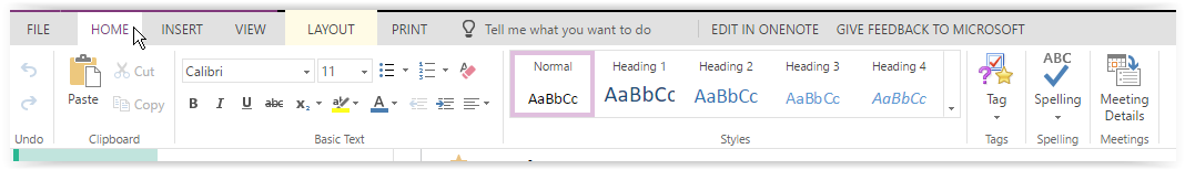 OneNote control bar