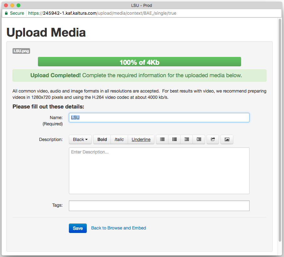 Upload Media window